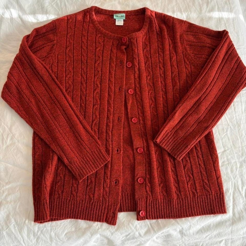 Vintage Sara Morgan Burnt Orange Cable Knit Cardigan Boho Large
